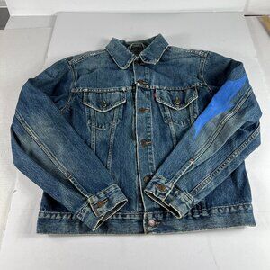 Y2K Levi's Jean Jacket Medium Blue Faded Trucker DIY Blue Tribal Sleeve Denim